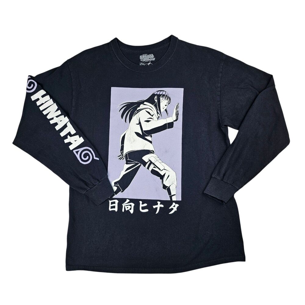 Naruto Shippuden Hinata Long Sleeve Tee Black Anime Graphic Size L